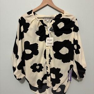 Cream and Black floral blouse